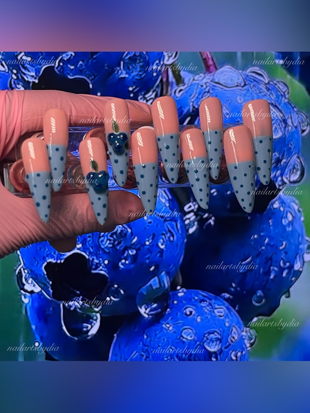 Nude & Baby Blue Polka Dot Stiletto Press-On Nails -